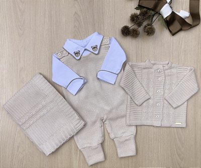 Saída de maternidade Macacão Alex Urso Aviador Menino 4 peças