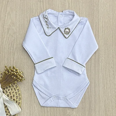 Body Bebê Gola Bordada Leão Personalizado