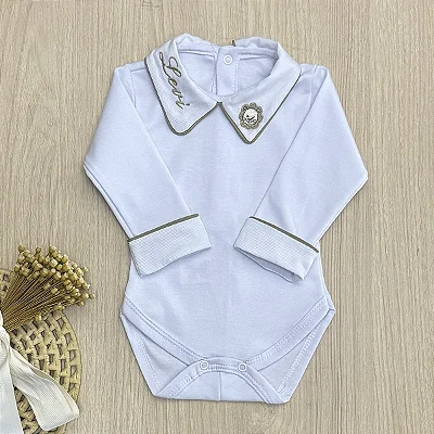 Body Bebê Gola Bordada Leão Personalizado