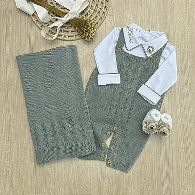 Saída de Maternidade Personalizada 4 Peças Jardineira Dinhos Baby