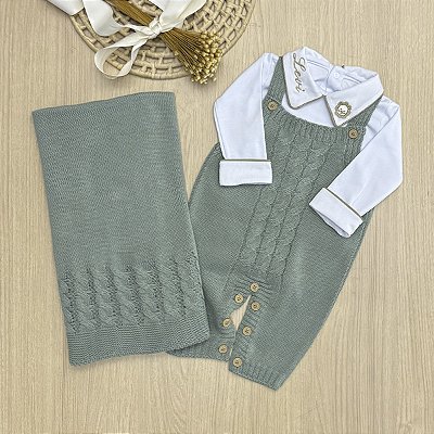 Saída de Maternidade Personalizada 3 Peças Jardineira Dinhos Baby