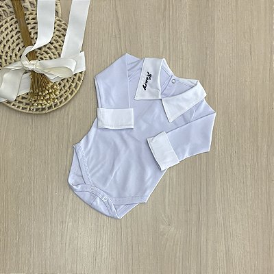 Body Bebê Gola Polo Personalizado Saída de Maternidade Manga Longa Algodão Confortável