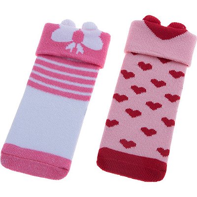 KIT MEIA LUDICA INFANTIL 00-15 FEM PIMPOLHO CORAL CORACOES/ROSA LACO