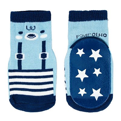 MEIA ANTIDERRAPANTE 16-20 MASCULINA PIMPOLHO AZUL/URSO