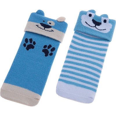KIT MEIA LUDICA INFANTIL 00-15 MASC PIMPOLHO AZUL CACHORRO/AZUL URSO