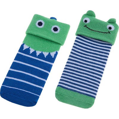 KIT MEIA LUDICA INFANTIL 00-15 MASC PIMPOLHO AZUL DINOSSAURO/VERDE SAPO