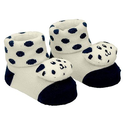 MEIA BICHINHO RECÉM NASCIDO MASCULINA PIMPOLHO BRANCA DALMATA