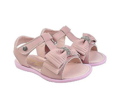 Sandália Feminina Infantil Rose com Laço e Strass