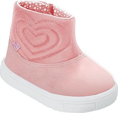 Tênis Bota Feminino World Colors Rosa Quartz com Coração Bordado Fechamento no Velcro #progressivo