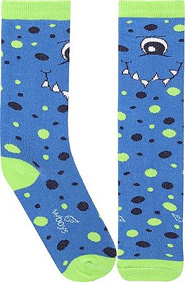 Meia 23 - 29 Worls Colors 3/4 Azul com Bolas e Monstro