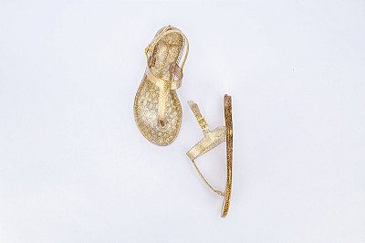 Sandália Charmosinha Chic Dedinho Maxi Gliter Dourado