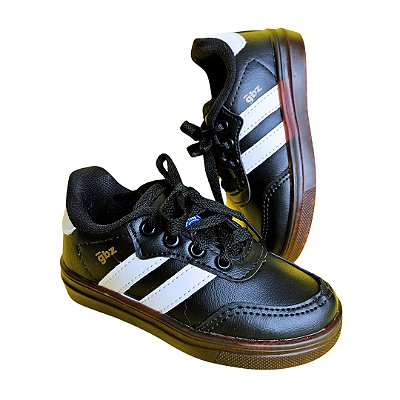 Tênis Casual Masculino Gibizinho Preto e Branco Sola Marrom Com Cadarço