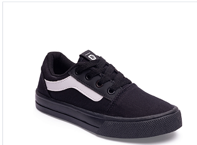 Tênis Pimpolho Flip Casual Preto Detalhe Branco Sola Preta Com Cadarço