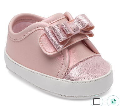 Tênis Pimpolho Feminino Star Festa Rosa Laco e Detalhe Glitter Fechamento Velcro