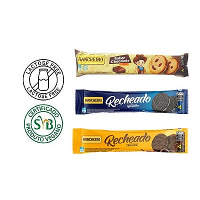 Kit 5 Biscoito Bolacha Recheada Vegana - Rancheiro - 90g
