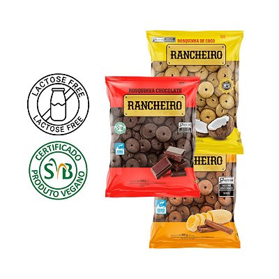 Kit 3 Biscoito Rosquinha Vegana - Sem Lactose - Rancheiro