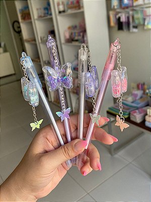 Caneta fofa com pingente Borboleta