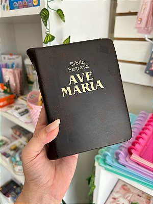 Bíblia Ave Maria Marrom com Zíper - Bolso