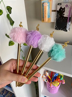 Caneta Metálica Pompom Flamingo