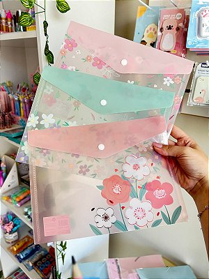 Pasta Envelope Floral Com Fecho A5