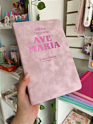 Bíblia Ave Maria Zíper Rosa Letra Maior