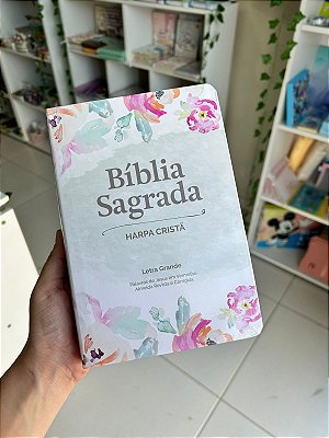 Bíblia Sagrada ARC Letra Grande c/ Harpa Cristã Floral Rosa
