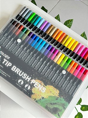 Kit 48 Cores Brush Pen Ponta Dupla
