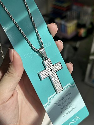 Cordão Crucifixo Pai Nosso Inox