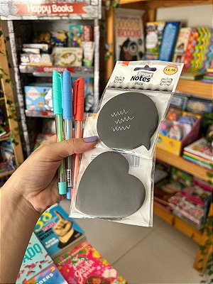Kit Bloco Autoadesivo Preto + Caneta Gel Pastel BRW