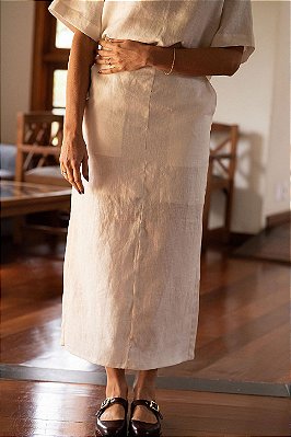 SAIA MIDI FENDA LINHO PURO OFF WHITE