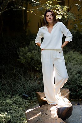 CALÇA PANTALONA CREPE OFF WHITE