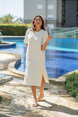VESTIDO MIDI CANELADO AVEIA