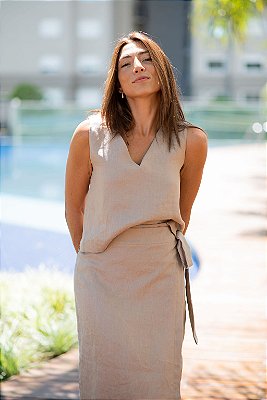 BLUSA DECOTES LINHO PURO CACAU