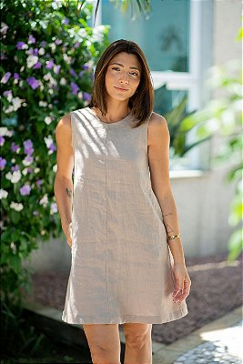 VESTIDO CURTO SOLTINHO LINHO PURO CACAU