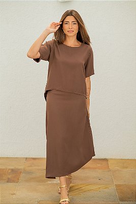 SAIA ASSIMÉTRICA CREPE MARROM