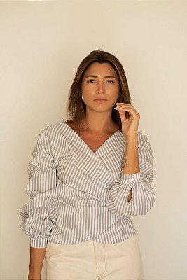 CAMISA TRANSPASSADA TRICOLINE LISTRA CINZA