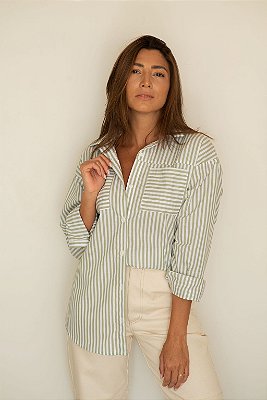 CAMISA AMPLA TRICOLINE LISTRA VERDE