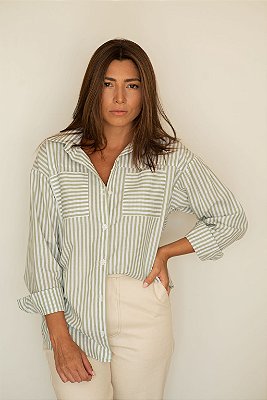 CAMISA AMPLA TRICOLINE LISTRA VERDE