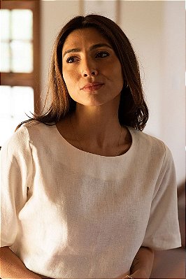 BLUSA BÁSICA LINHO PURO OFF WHITE