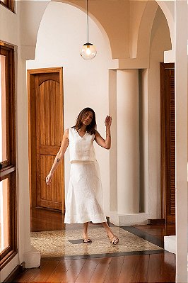 SAIA MIDI EVASÊ LINHO PURO OFF WHITE