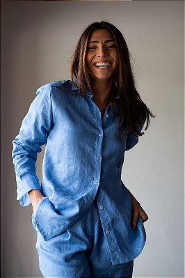 CAMISA LINHO PURO AZUL