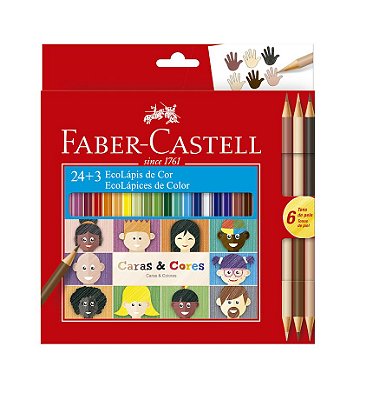 Lápis de Cor 24 Cores + 3 Lápis Bicolor Caras e Cores tons de Pele Faber Castell