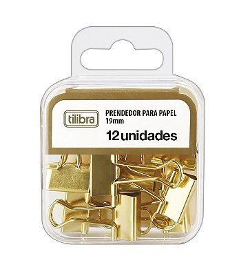 Prendedor de Papel 19mm Dourado 12 Unidades Tilibra