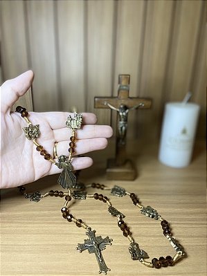 Terço Via-Sacra - Em Cristal ouro queimado