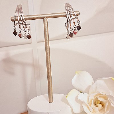 Ear hook corações ródio branco