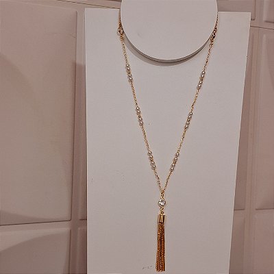 Colar pérolas dourado com franja