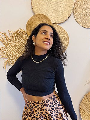 Cropped Canelado Preto - P