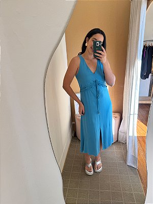Vestido Fenda Azul - M