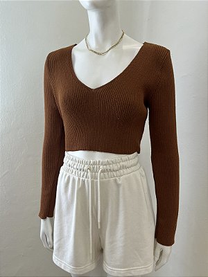 Cropped Tricô Pool Terracota - M