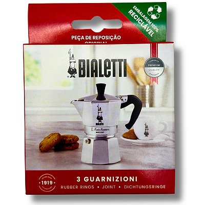 3x Reparo Anel Borracha Bialetti Vedação Com Filtro Moka Express 1 Xícara